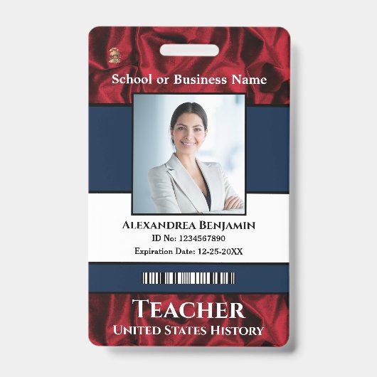 社員写真 名前 ロゴ バーコード カスタム バッジ (正面)