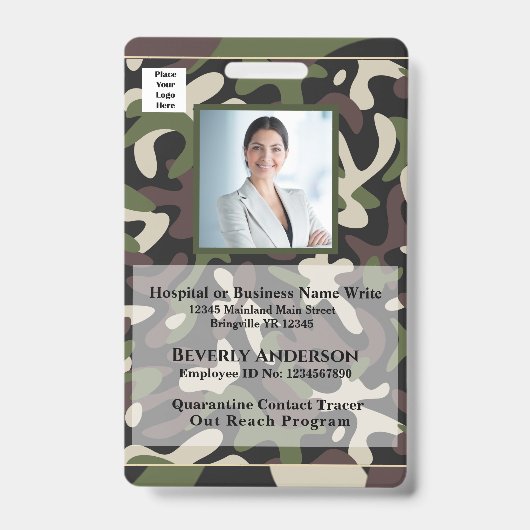 社員写真 名前 ロゴ バーコード 業務用 バッジ (正面)