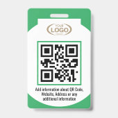 社員写真 名前 会社ロゴ QRコード 緑 バッジ (裏面)
