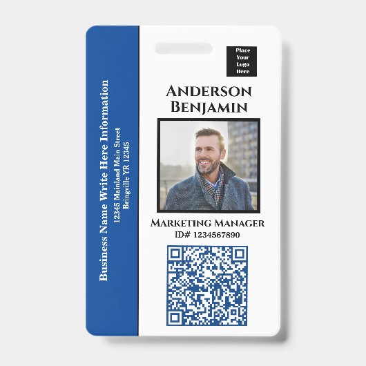 社員写真 名前 QRコード バーコード ID カスタム バッジ (正面)