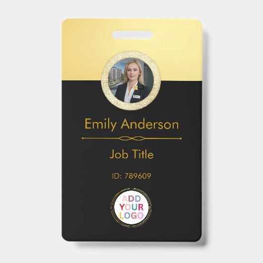 社員写真IDバッジ、会社ロゴQRバッジ バッジ (正面)