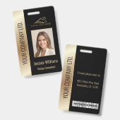 社員写真ID QRバーコード ロゴ ブラック ゴールド バッジ (正面＆裏面)