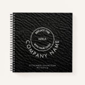 社員名ロゴQRブラックレザーフェイクズ ノートブック (正面)