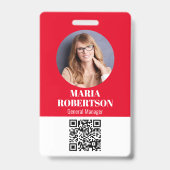 社員名札 ミニマル フォト QRコード 赤 バッジ (正面)