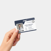 社員名&写真 ネイビーブルー QRコード バッジ (手持ち)