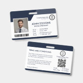 社員名&写真 ネイビーブルー QRコード バッジ (正面&裏面)