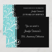 社員周年パーティー招待状 ティール ブラック 招待状 (正面/裏面)