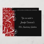 社員周年ランチ招待状 赤 黒 招待状 (正面/裏面)