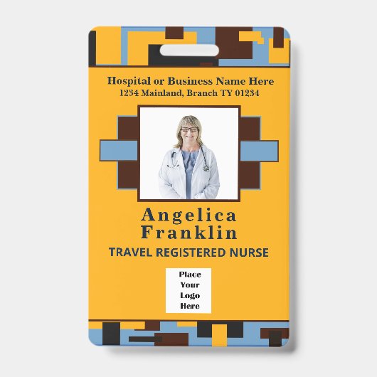 社員病院の写真名バーコードロゴカスタム バッジ (正面)