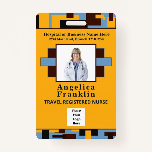 社員病院の写真名バーコードロゴカスタム バッジ (正面)