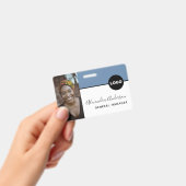 社員証 カンパニー ID 写真 ロゴ QR コード デニム ブルー バッジ (手持ち)