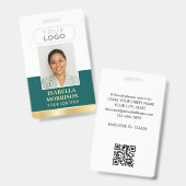 社員証 名前 会社ロゴ 緑 金 ビジネス バッジ (正面＆裏面)