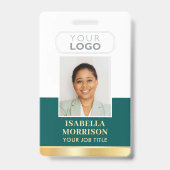 社員証 名前 会社ロゴ 緑 金 ビジネス バッジ (正面)