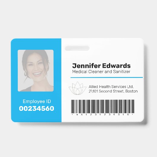 社員識別 ID バーコード 写真 青 バッジ (正面)