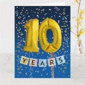 社員10周年記念金ゴールドバルーン番号カード カード (黄色い花)