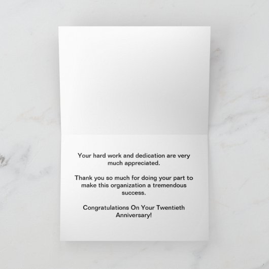 社員20周年記念 カード (内部)