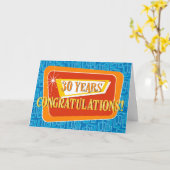 社員30周年記念レトロブルーレッドオレンジ カード (黄色い花)