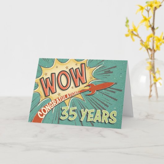 社員35周年記念ヴィンテージ漫画簿スタイル カード (黄色い花)