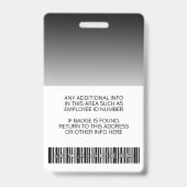 社員 – 写真、バーコード、ロゴ、名前グラデーション バッジ (裏面)