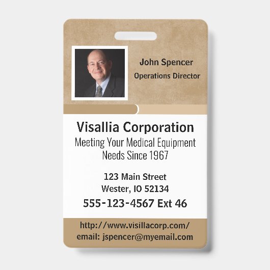 社員ID ベージュとホワイト 縦 バッジ (表面)