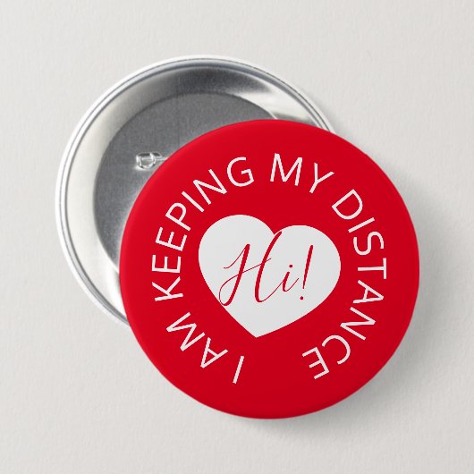 社結婚会的距離気に赤いハート 缶バッジ (正面&裏面)