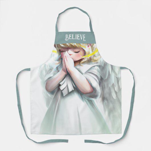 祈の小さな女の子エンジェル信じタイポグラフィ エプロン (正面)