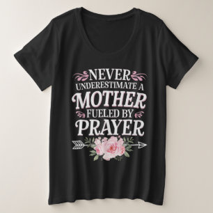 祈りで燃えるお母さんをナメるな プラスサイズTシャツ