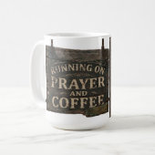 祈りとコーヒーで走る ラスティックウッドサイン コーヒーマグカップ (正面左)