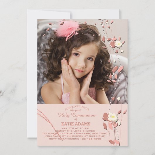 祈りのビーズを使った宗教的な写真招待状 招待状 (正面)