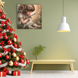 祈りの小さな天使 輝く光のオーラ スクエア壁時計