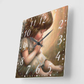 祈りの小さな天使 輝く光の輪 スクエア壁時計 (傾斜)