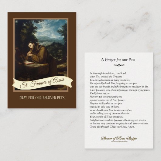 祈りの言葉とアシシの聖フランシスペッツ·ホリーカード 名刺 (正面/裏面)