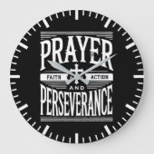 祈りの言葉と忍耐 – 信仰、喧騒、成功 ラージ壁時計 (正面)