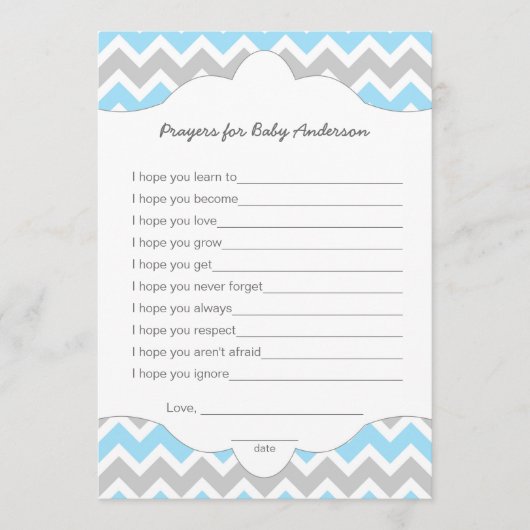 祈りの言葉のためのベビー,男の子のシャワー願いゲーム アドバイスカード (正面)