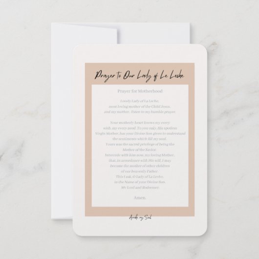 祈りの言葉の母性 – Le Lecheの私たちの女性 サンキューカード (裏面)