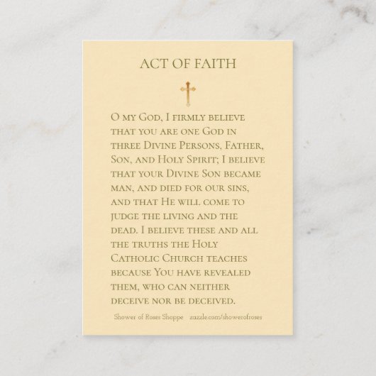 祈りの言葉の神聖なカードカトリック教の信念上の行為 名刺 (裏面)