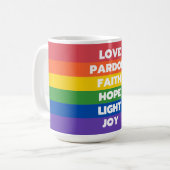 祈りの言葉の聖フランシスプライド国旗ムス コーヒーマグカップ (正面左)