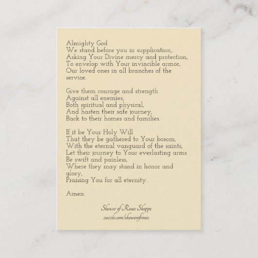 祈りの言葉の軍隊によって賛美される聖母マリア神聖なカード 名刺 (裏面)