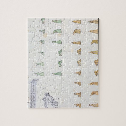 祈りの言葉の間の体の異なった位置からの ジグソーパズル (縦)