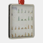 祈りの言葉の間の体の異なった位置からの メタルオーナメント (右)