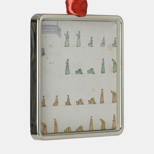 祈りの言葉の間の体の異なった位置からの メタルオーナメント (右)