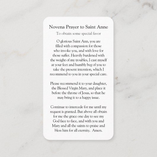 祈りの言葉はセントアンナ2に|のNovenaの祈りの言葉を梳きます 名刺 (裏面)
