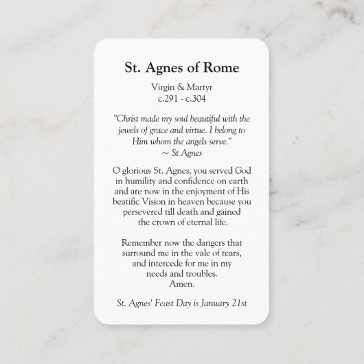 祈りの言葉はローマ1の| St.アグネスを梳きます 名刺 (裏面)