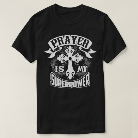 祈りの言葉は私の超大国の強力なイエスおもしろいクリス Tシャツ (デザイン正面)