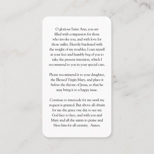 祈りの言葉は|のNovenaの祈りの言葉セントアンナを梳きます 名刺 (裏面)