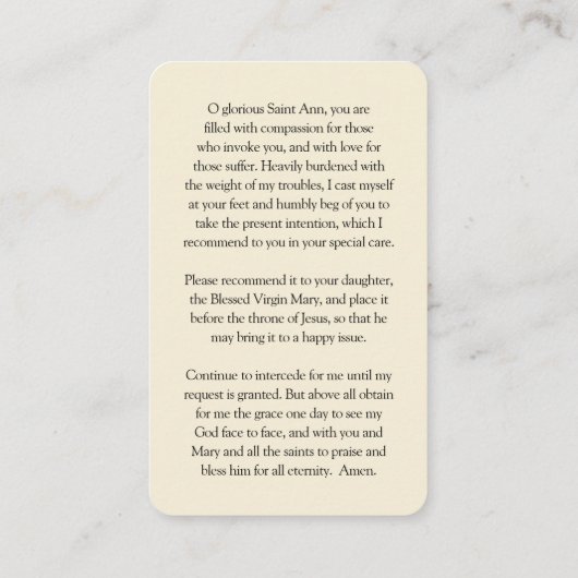 祈りの言葉は|のNovenaの祈りの言葉セントアンナ1を梳きます 名刺 (裏面)