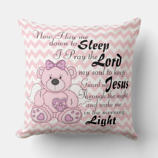 祈りの言葉エンジェルベアとシェブロンパターン/装飾用クッション クッション (正面)