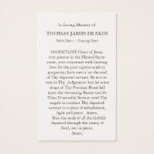 祈りの言葉カード |イエスの聖なるハート (裏面)