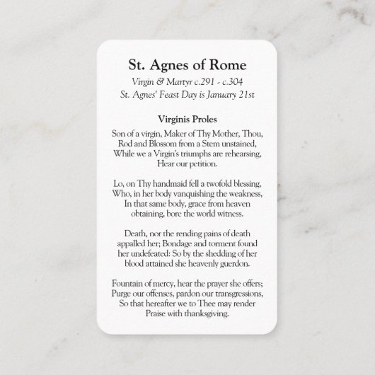 祈りの言葉カード | セントアグネスオブローマ2 名刺 (裏面)