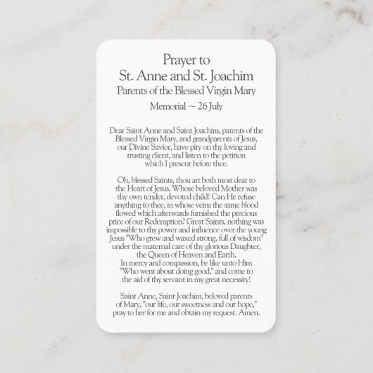 祈りの言葉カード | セントアン&セントジョアヒム 名刺 (裏面)